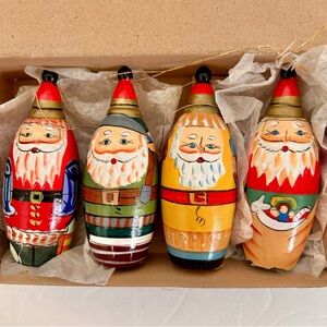 Vintage Russian nesting Hand-Painted Santa Claus Holiday Ornaments Set